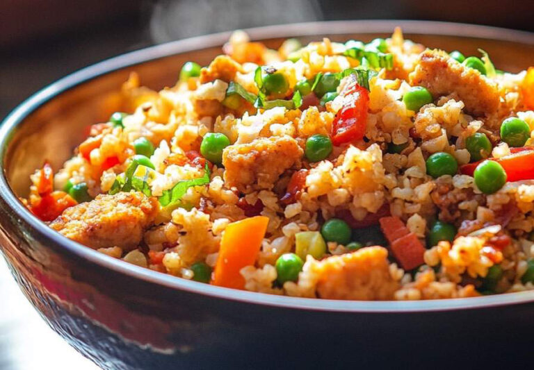 High Protein Low Carb Vegan Cauliflower Fried Rice with Tempeh