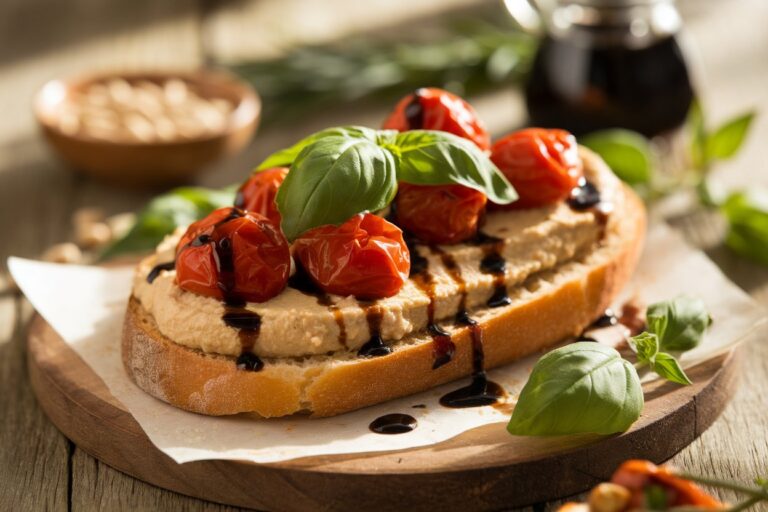 Vegan Balsamic Roasted Tomatoes & Hummus Toast